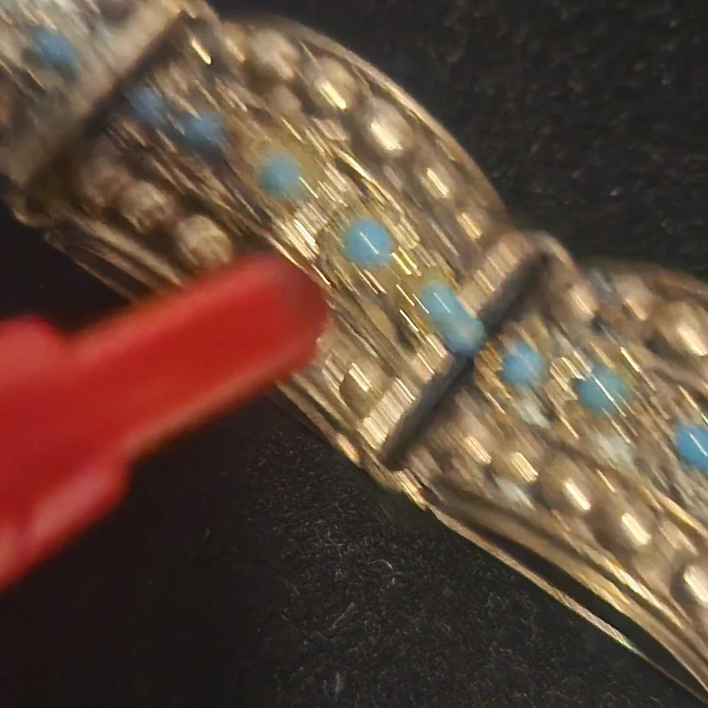 Vintage‎ Silver Tone Arched Link Bracelet Turquoise Bead Southwestern Boho Hook